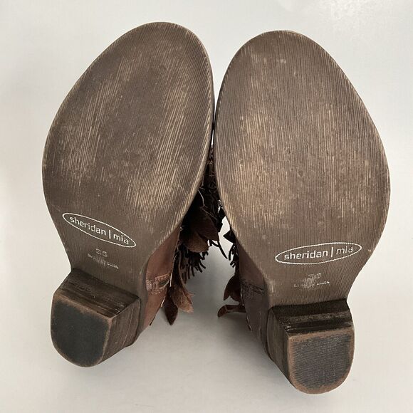 Sheridan Mia Boots 6M Brown Leather Sienna Western Pony Fringe Blooming Booties - Picture 9 of 12